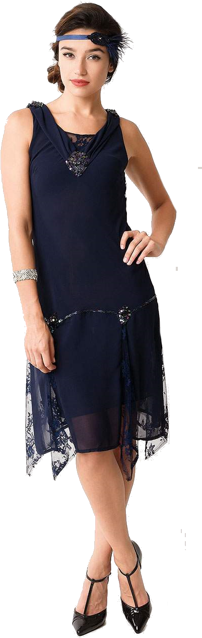 1920s Costumes Flapper Great Gatsby Gangster Girl Unique - Unique Vintage Navy Hemingway Flapper Dress (464x1275), Png Download