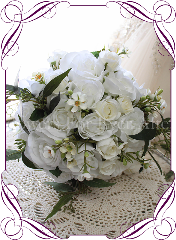 White Silk Artificial Rustic Boho Wedding Bouquet Posy - Fabric Flower Designs (608x822), Png Download