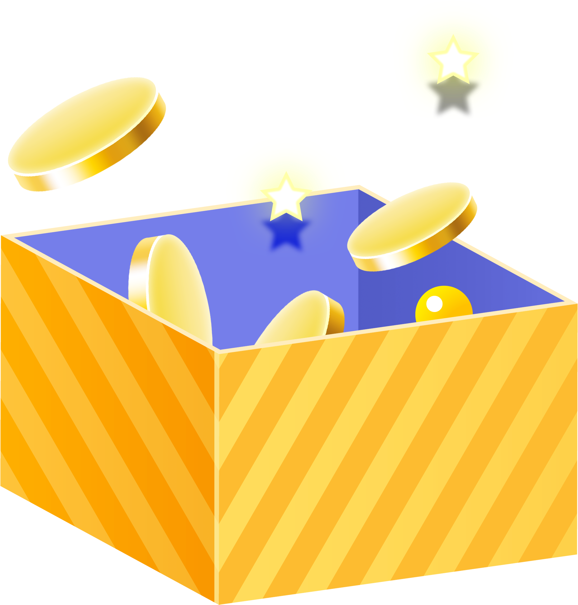 Hand Painted Cartoon Gift Box Gold Coin Decoration - Gold (3485x4352), Png Download