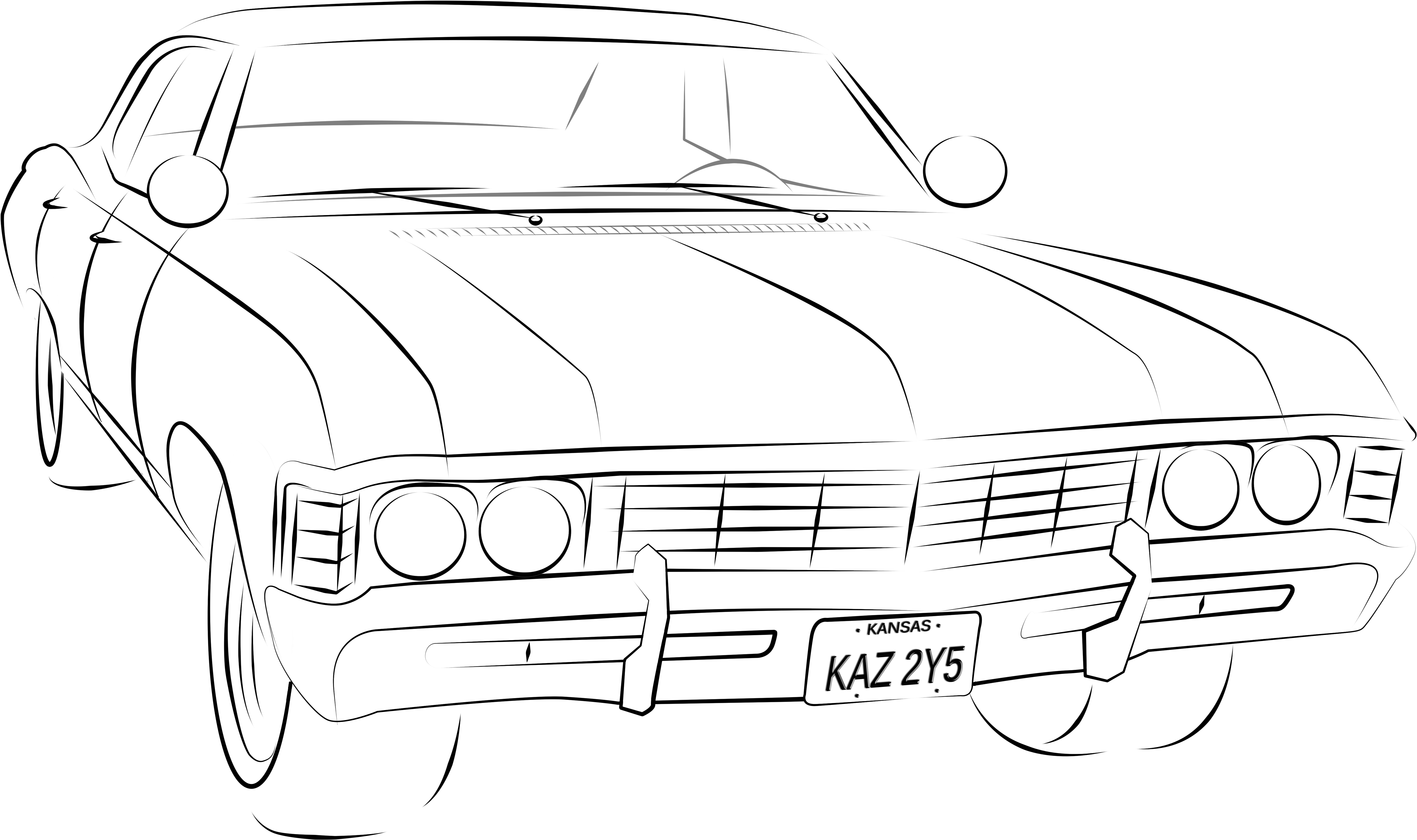 Impala Clipart Supernatural - Supernatural Impala Drawing (7000x4667), Png Download