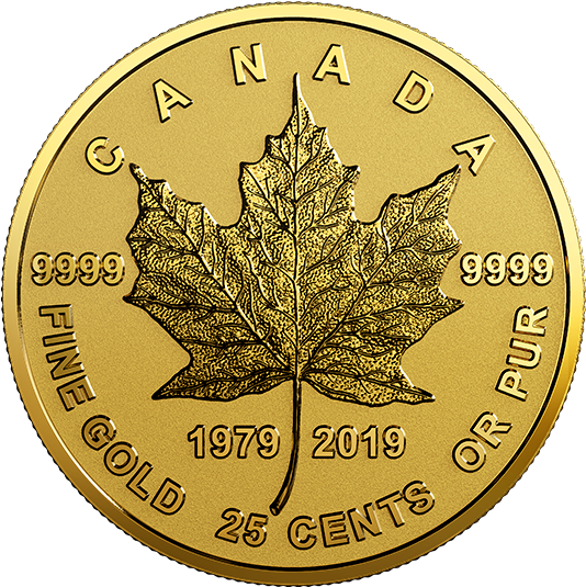 5 G Pure Gold Coin - 25 Cent Maple Leaf Gold 2019 (570x570), Png Download