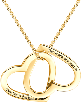 14k Gold Plated Engraved Two Heart Necklace (400x400), Png Download