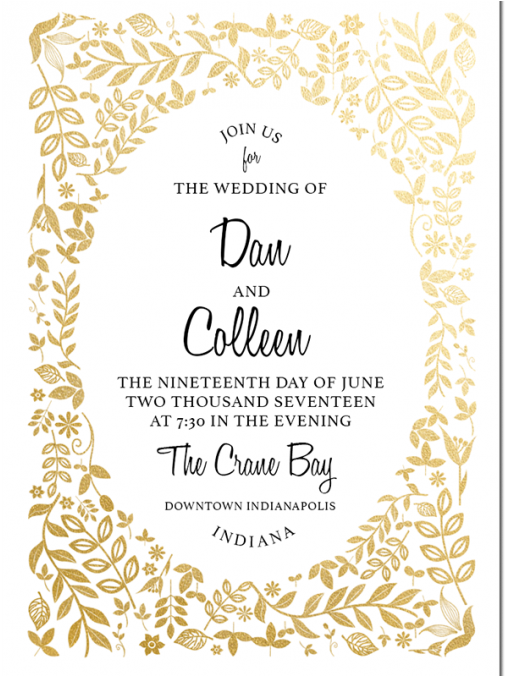Wedding Invitations With Gold Foil And Leaf Pattern - Wedding Invitation (1080x675), Png Download
