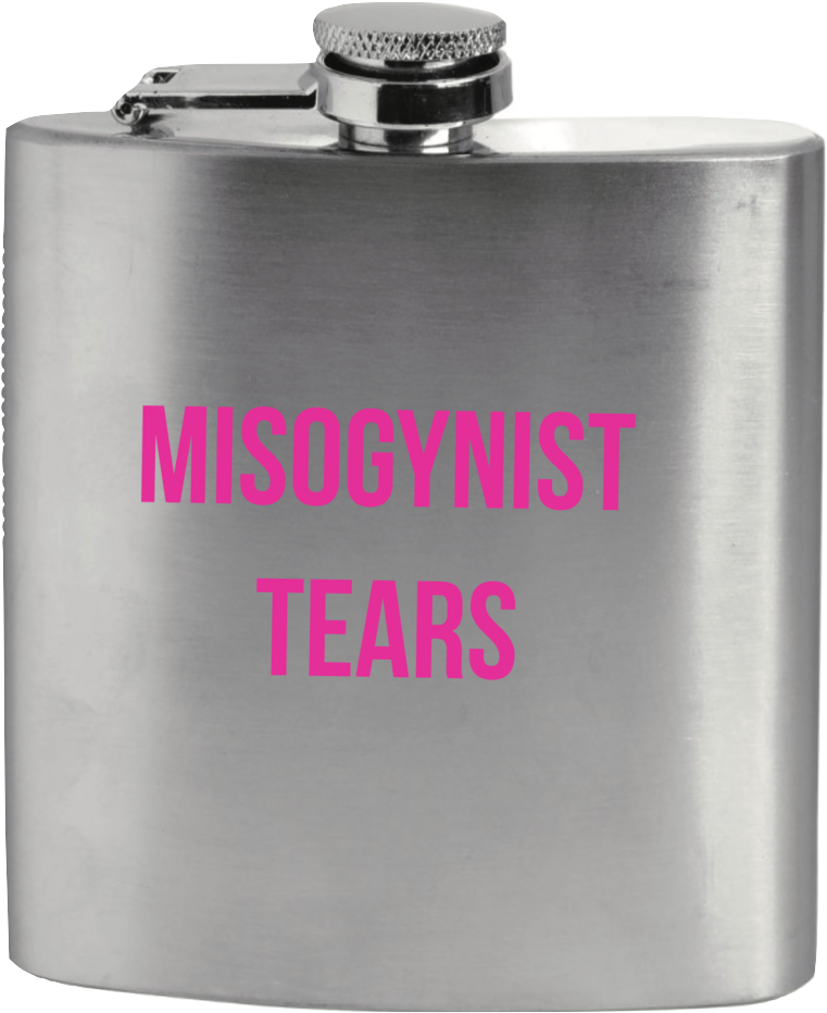 Misogynist Tears 6oz Flask - Misogynist Tears Flask In Silver With Pink Lettering (836x1010), Png Download