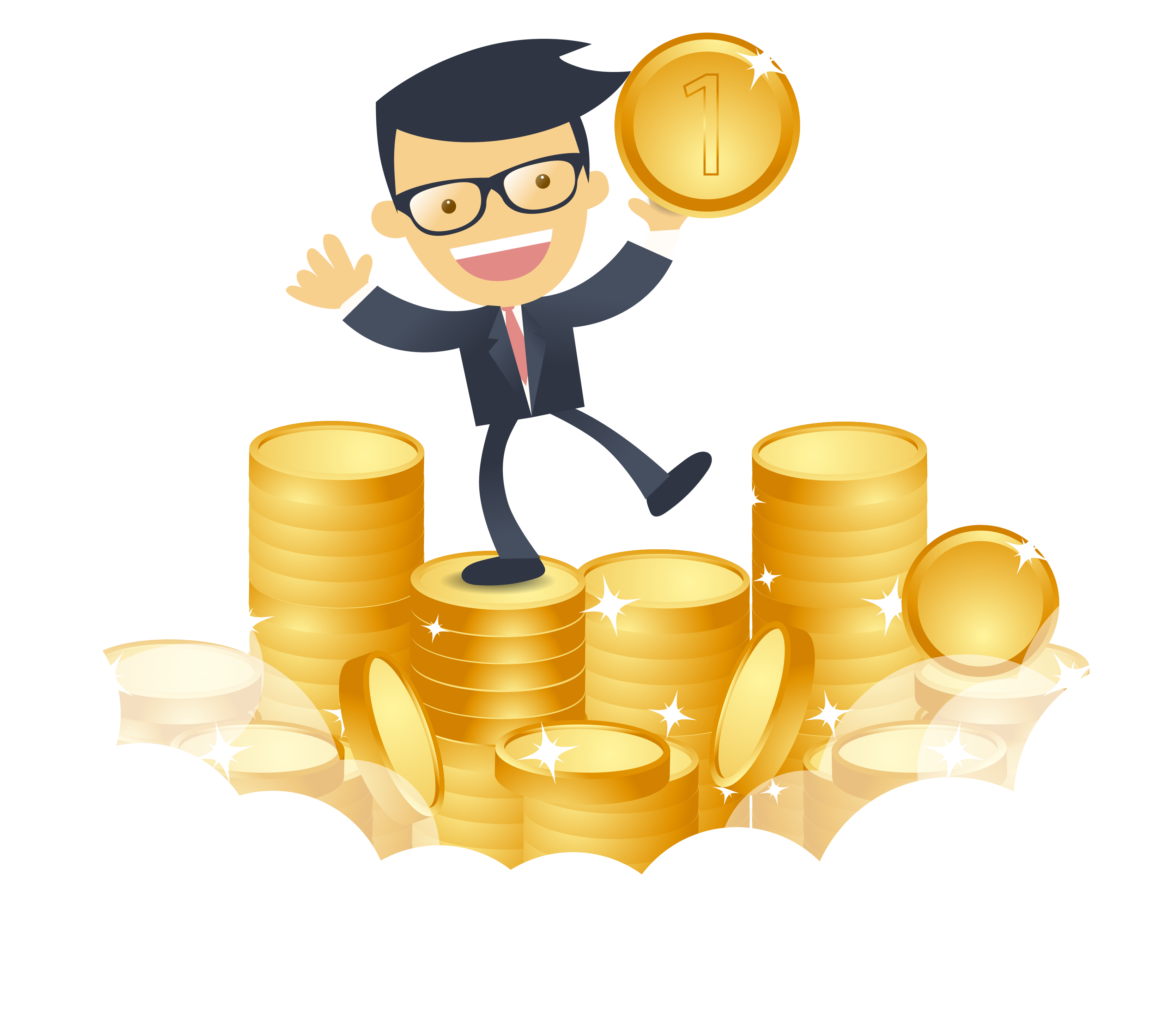 Download Cartoon Happy Businessman With Money Vector 3334 - Work Hard Earn  Money PNG Image with No Background 