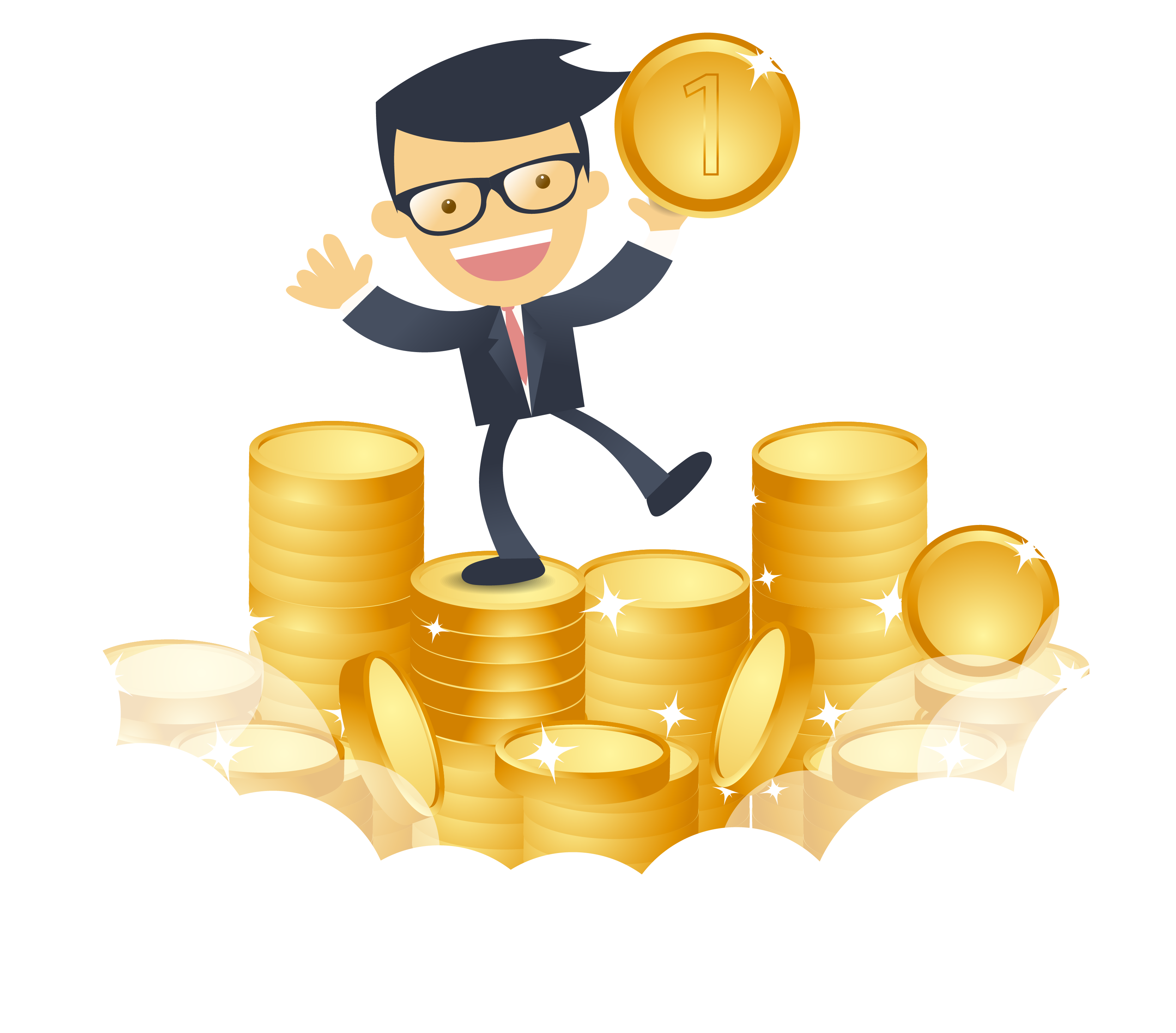 Cartoon Happy Businessman With Money Vector 3334 - Work Hard Earn Money (3334x2928), Png Download