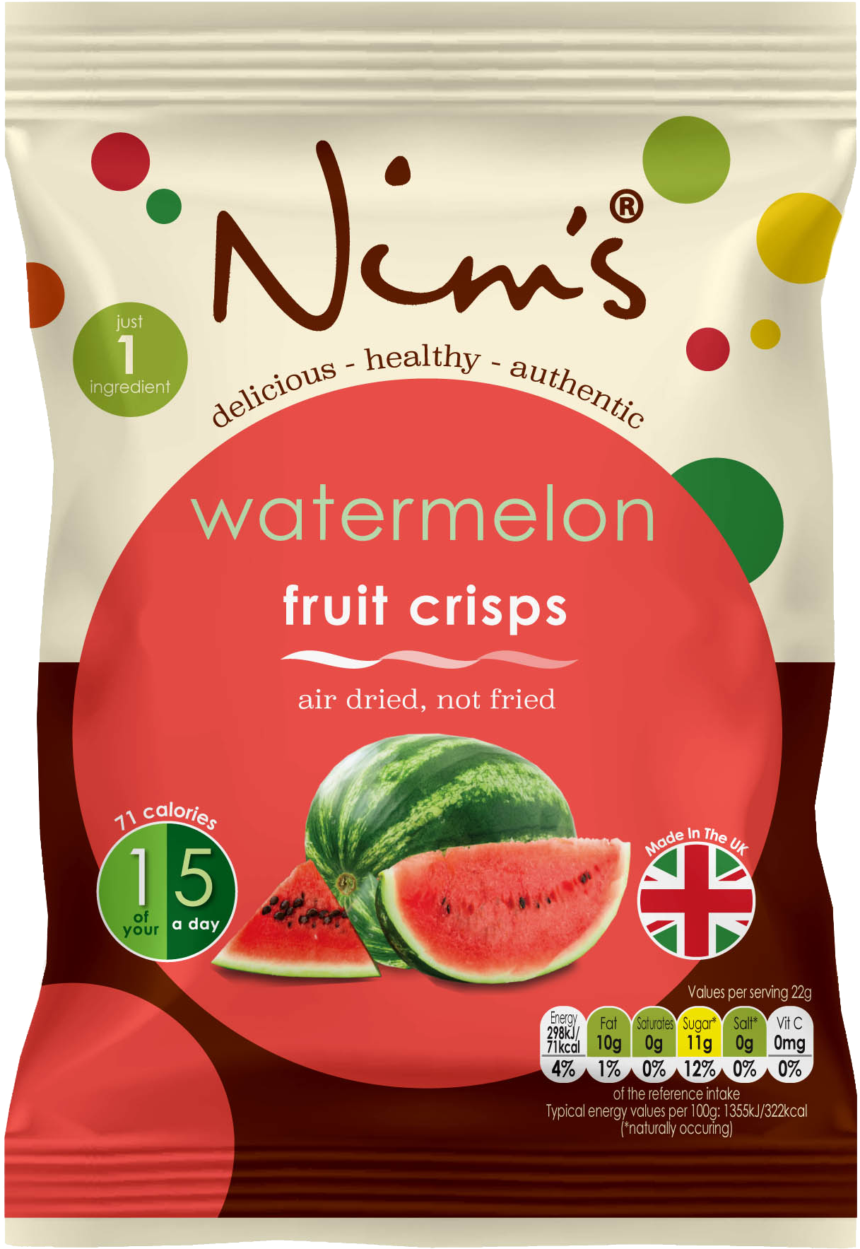 Watermelon - Nims Fruit Crisps (1395x1774), Png Download