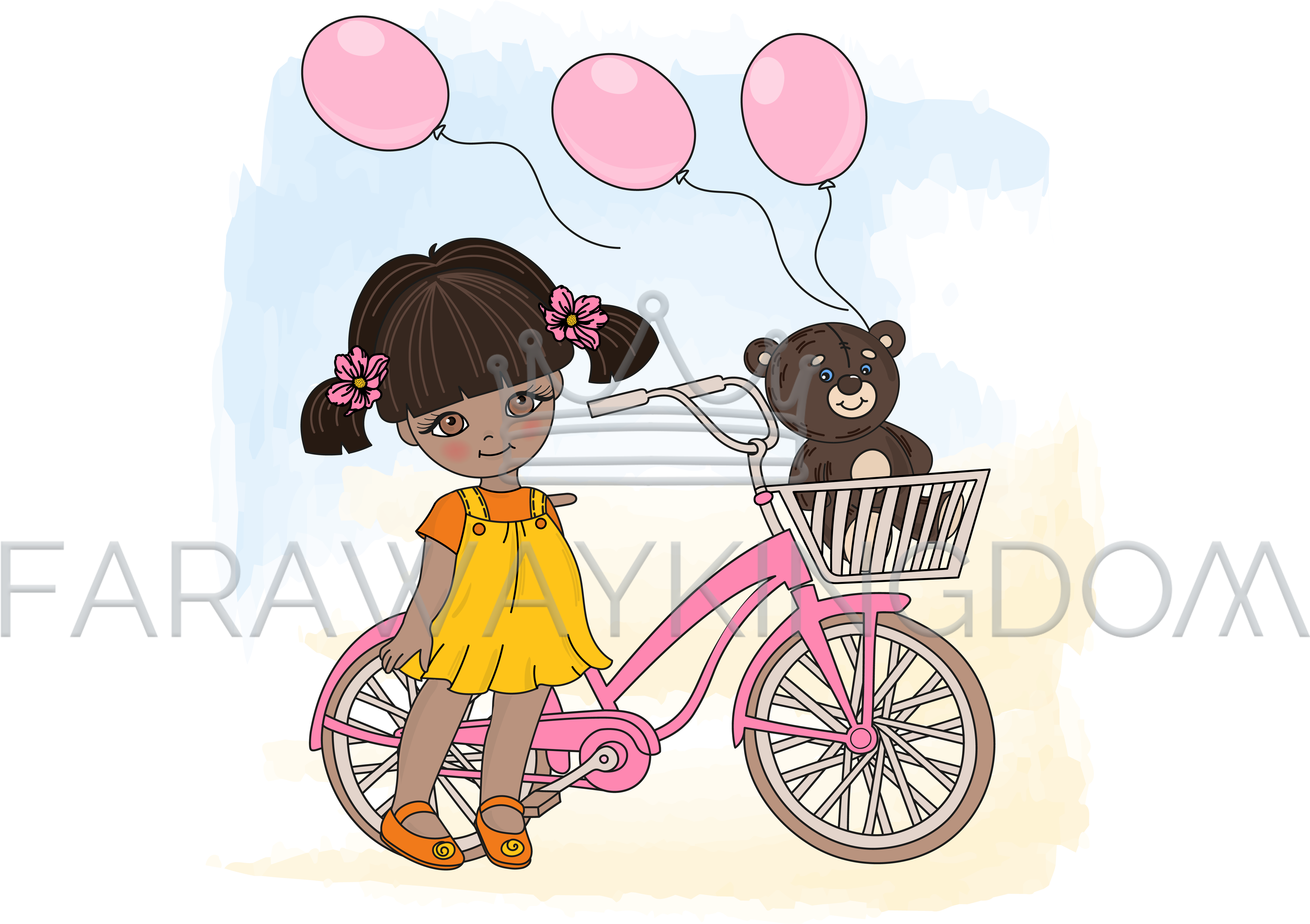 Girl Cycle Children Holiday Cartoon Vector Illustration (3508x2480), Png Download