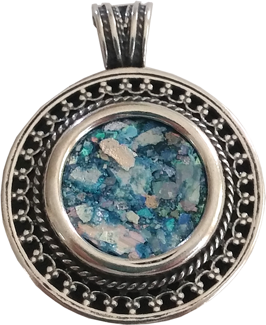 Sterling Silver Roman Glass Pendant - Moneda Sol Y Luna (650x650), Png Download