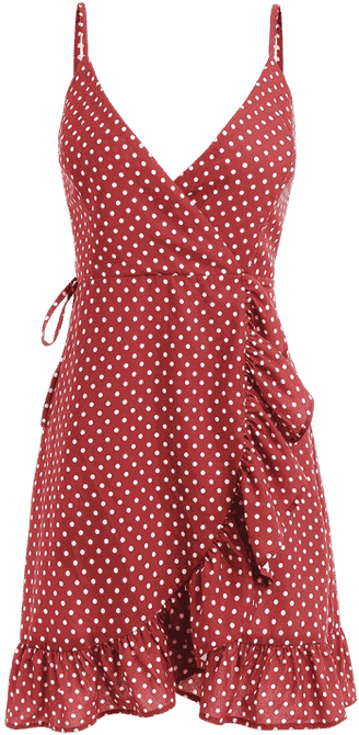 Dotted Ruffles Wrap Dress Red Wine - Dress (525x700), Png Download
