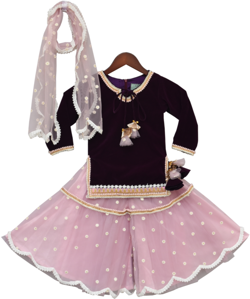 Girls Purple Velvet Kurti With Sharara In Usa - Gharara Velvet (605x690), Png Download