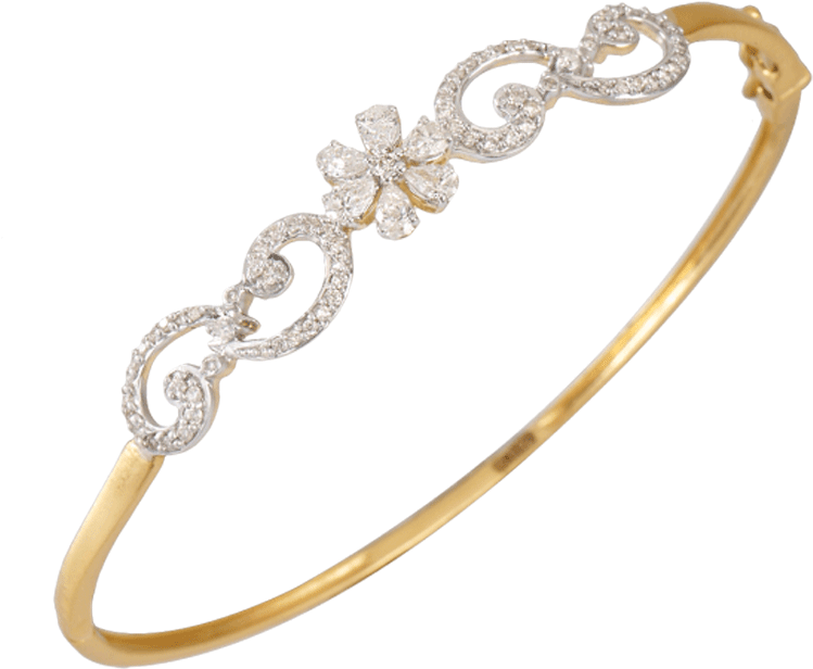 18kt Yellow Gold And Diamond Bangle - Diamond Bangles (1000x1000), Png Download