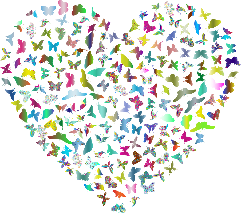 Butterflies Heart Polyprismatic - Peace Sign And Heart (784x694), Png Download