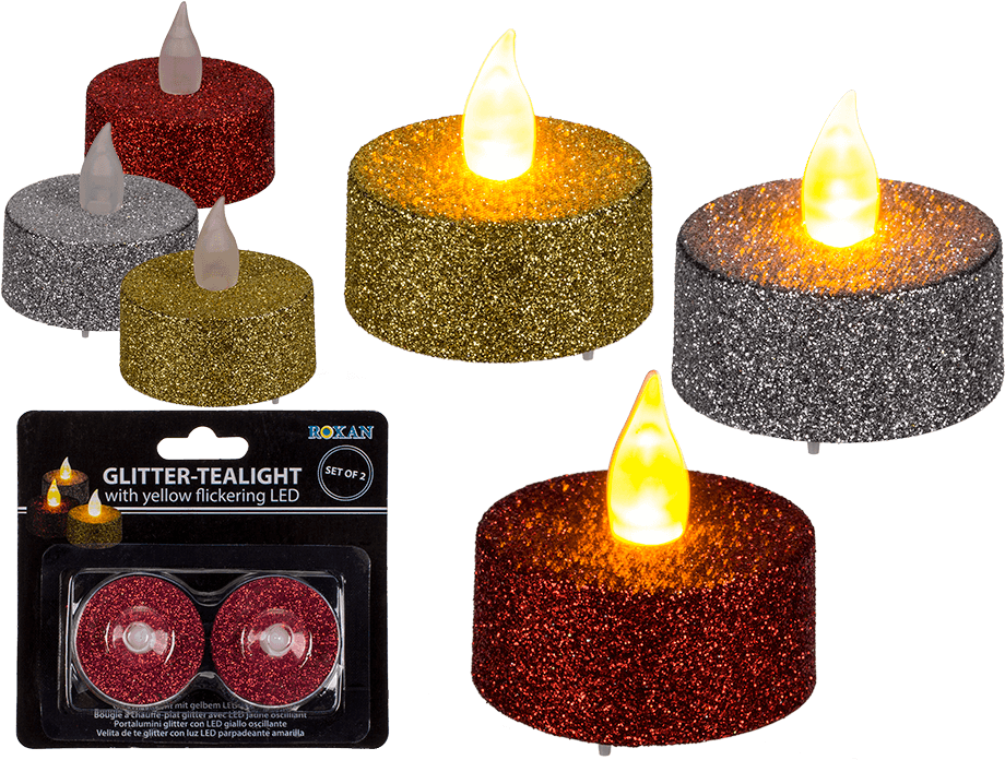 Glitter-tealight With Warm White Flickering Led (945x709), Png Download