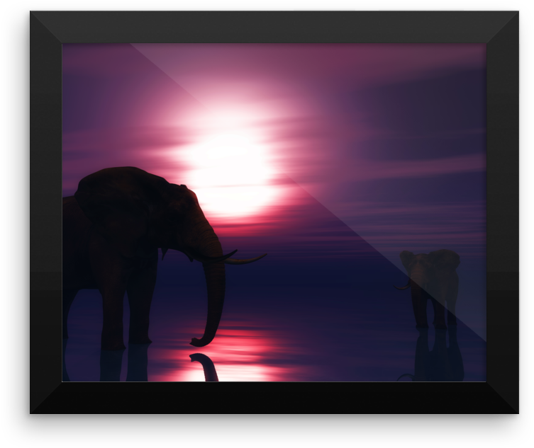 Elephants Purple Sunrise Framed Poster - Indian Elephant (1000x1000), Png Download