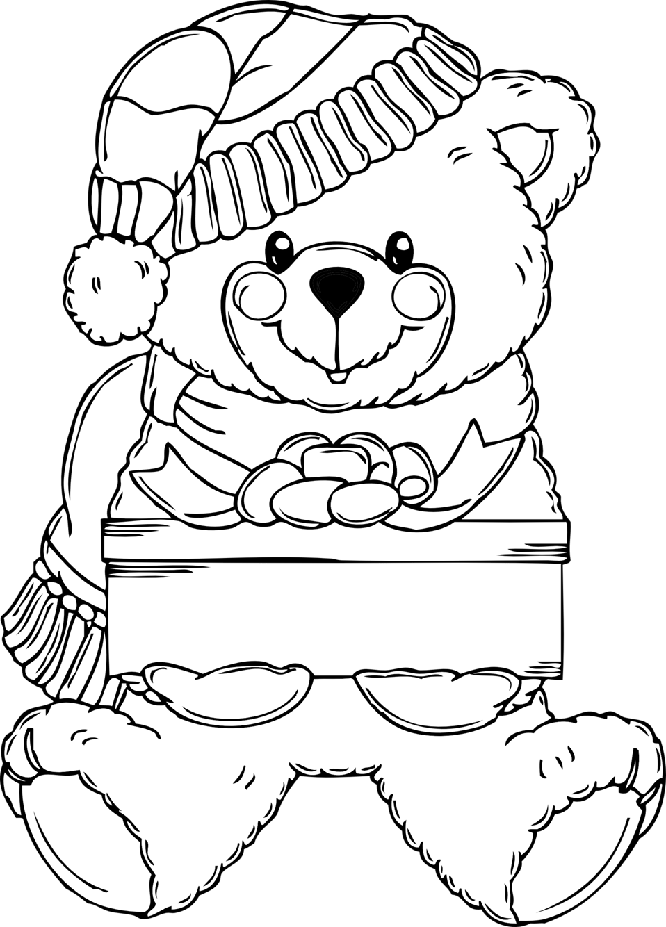 Christmas Bear Coloring Page - Christmas Black And White Coloring Pages (958x1334), Png Download
