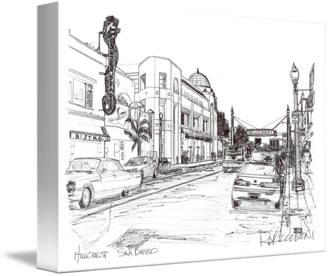 Drawing Of Hillcrest - Drawing Of California (650x544), Png Download