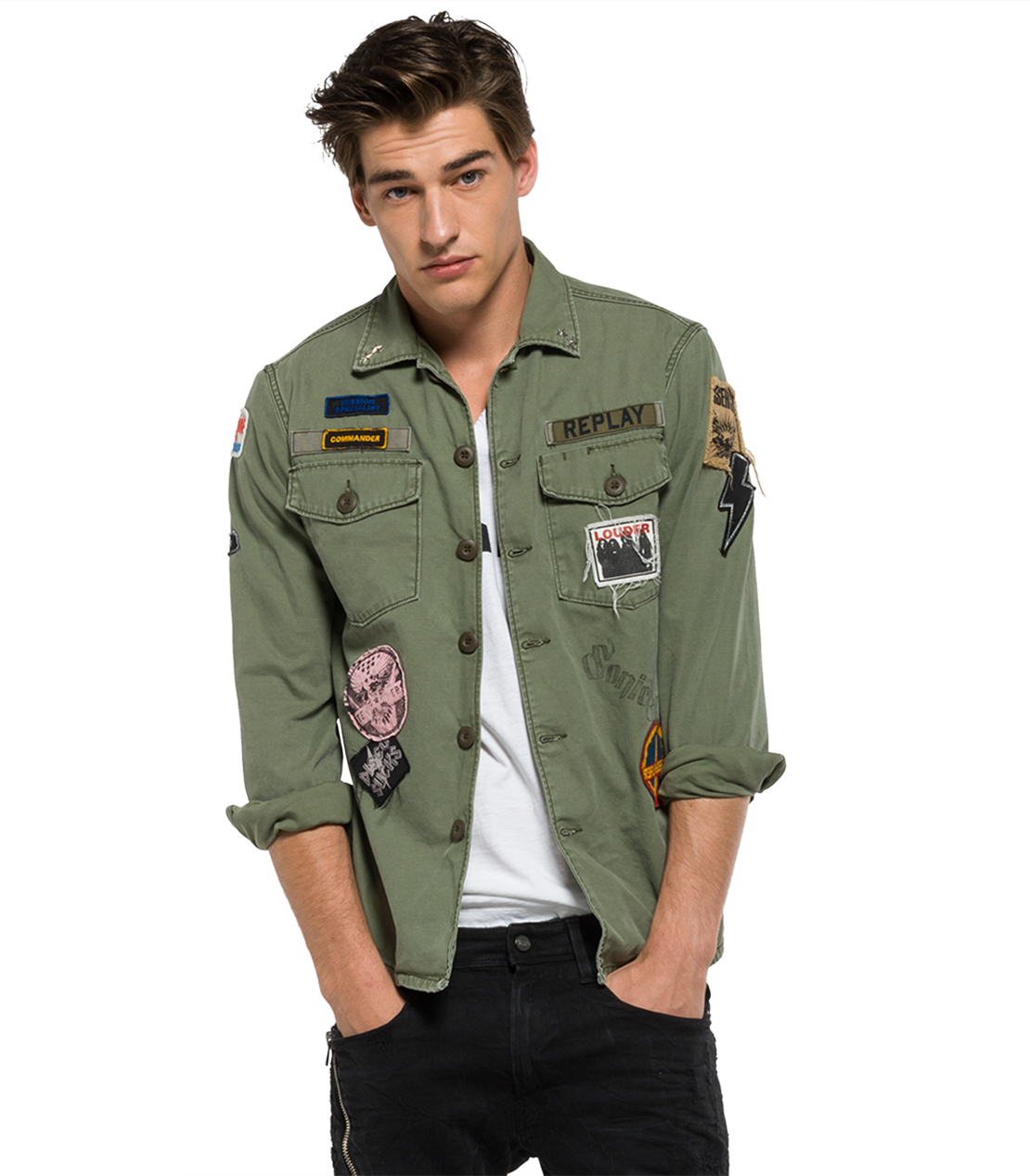 Cazadora Con Parches Y Estampado En La Espalda - Pocket (1110x1268), Png Download