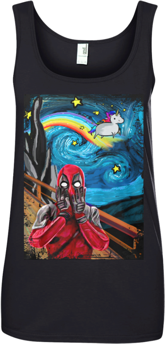 Deadpool Scream Unicorn Starry Night Shirt, Tank, Hoodie - Scream Deadpool With Unicorn (1155x1155), Png Download