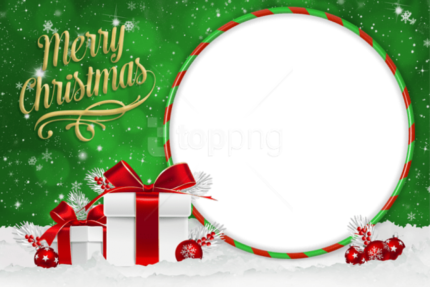 Christmas Green Photo Frame With Christmas Gifts Png - Christmas Day (850x567), Png Download