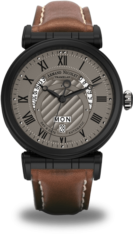Black D - L - C - Stainless Steel 316l With Brown Leather - Watch (744x1028), Png Download