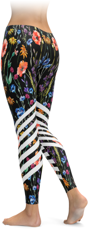 Spring Floral Racing Stripes Leggings - Leggings (740x896), Png Download