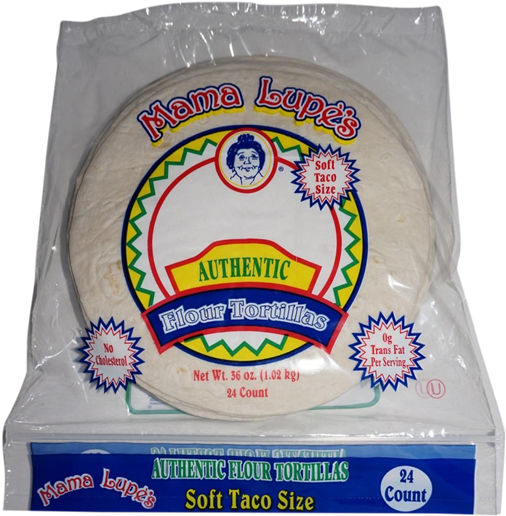 Mama Lupe's Authentic Flour Tortillas Soft Taco Size - Tortilla (586x600), Png Download