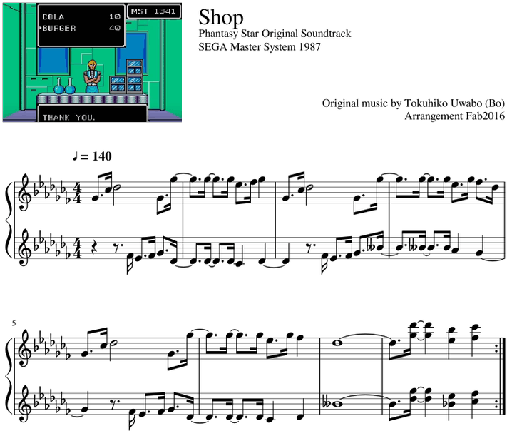 Phantasy Star Original Soundtrack Sega Master System - Halo Theme Partition Piano (850x1100), Png Download