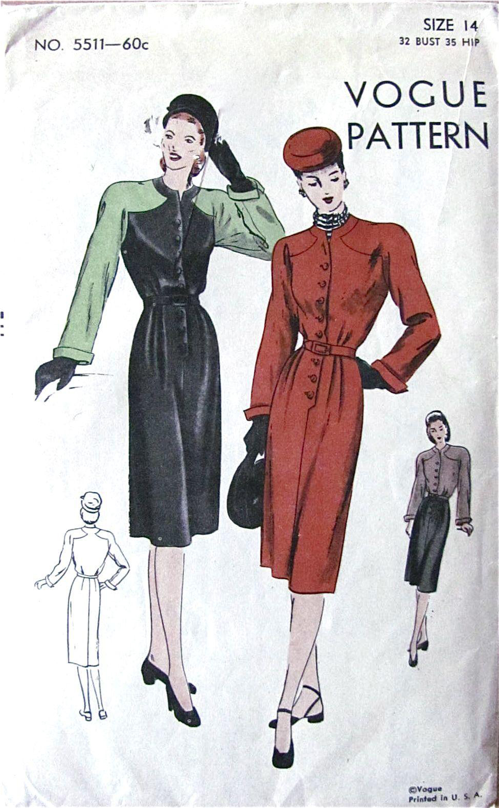 1940s Dress Pattern, Vogue 5511, Unused Factory Folded, - Vogue 1940 (1578x1578), Png Download