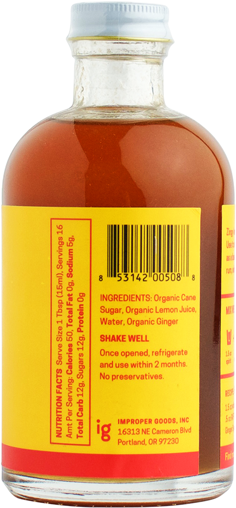 Raft Lemon Ginger Syrup - Bottle (1042x1563), Png Download
