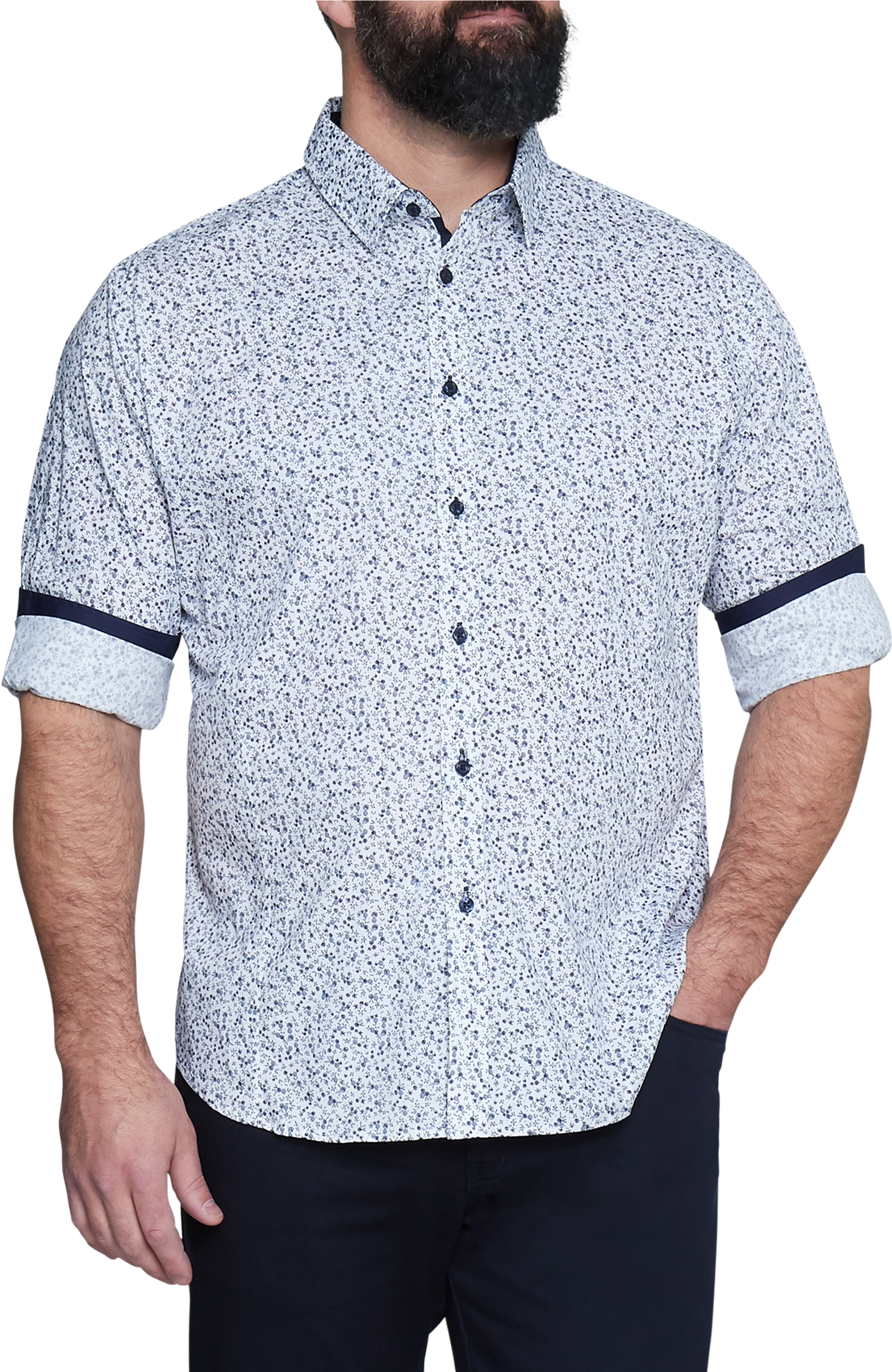Navy Stirling Floral Print Shirt - Gentleman (3000x3000), Png Download