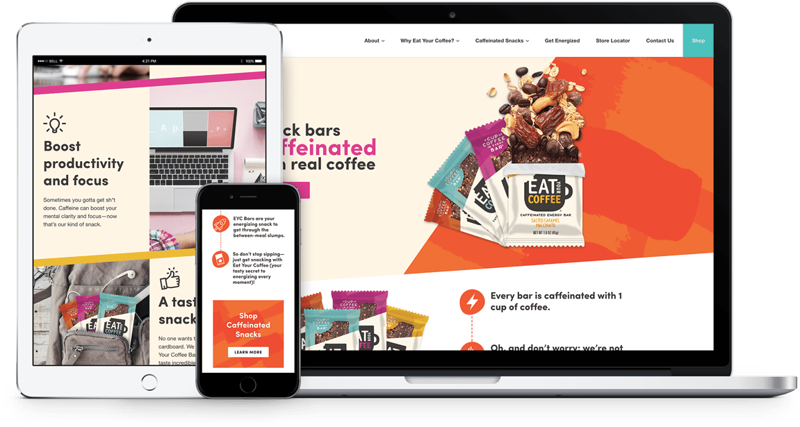 Eat Your Coffee Site Responsive Mockup - Website (1200x696), Png Download