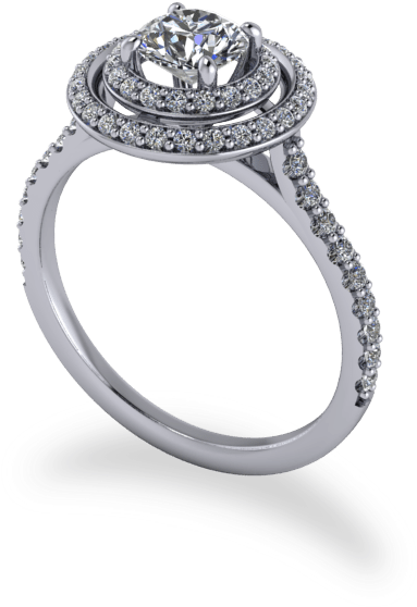 Modern Round Brilliant Cut Double Halo Ring - Engagement Ring (800x800), Png Download