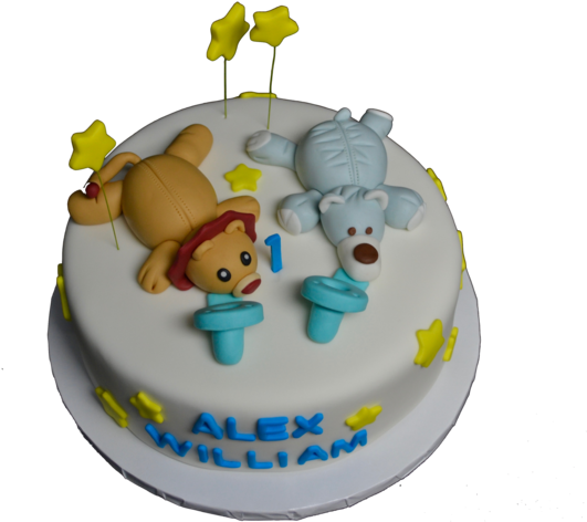 Wubbanub Pacifiers Cake With Yellow Stars For Twin - Birthday Cake (600x536), Png Download
