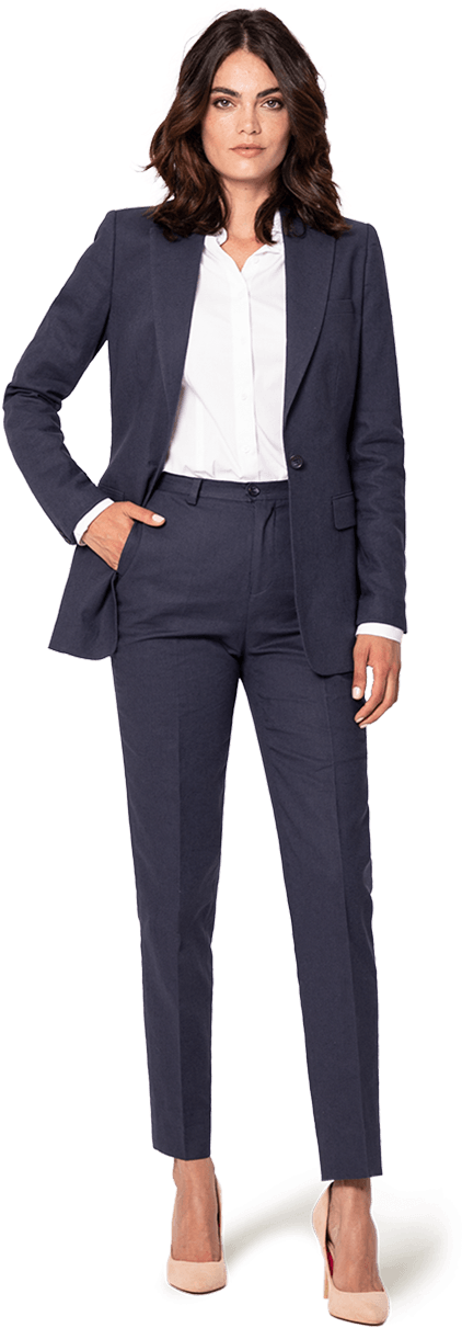 Blue Linen-cotton Pant Suit - Tuxedo (437x1258), Png Download
