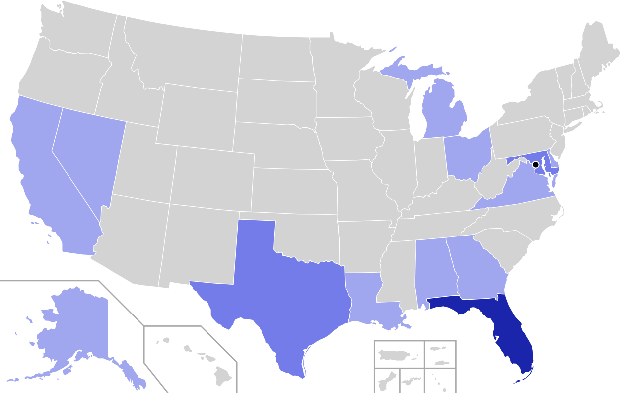 Map Of Trips Made By Donald Trump Within The United - States With Death Penalty (1290x798), Png Download