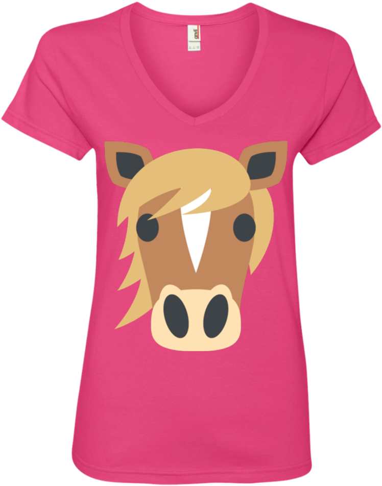 Horse Face Emoji Ladies' V Neck T Shirt - T-shirt (960x960), Png Download