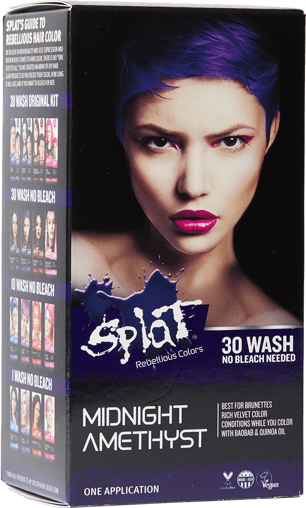 Splat 30 Wash No Bleach Semi-permanent Hair Dye Midnight - Splat Hair Dye Pink Purple (1200x1200), Png Download
