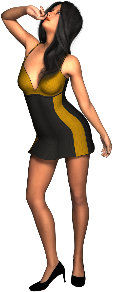 Woman Dress Black Gold Hair Png Image - Cartoon (989x1280), Png Download