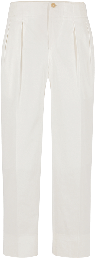 White Pleated Cotton Trousers - Pocket (960x1440), Png Download