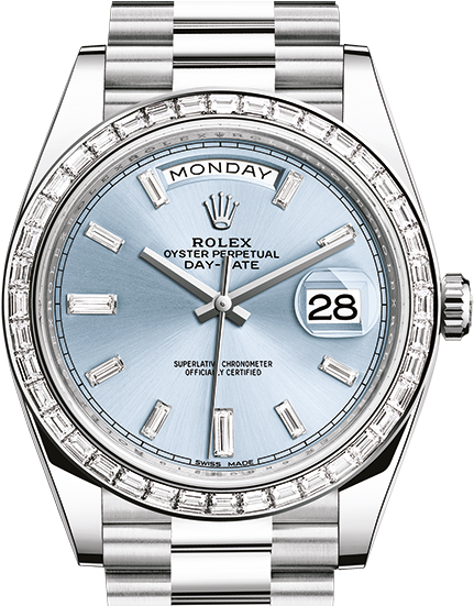 Replica Watches Rolex Day Date Platinum And Diamonds - Day Date 40 Rolex Platinum (840x550), Png Download