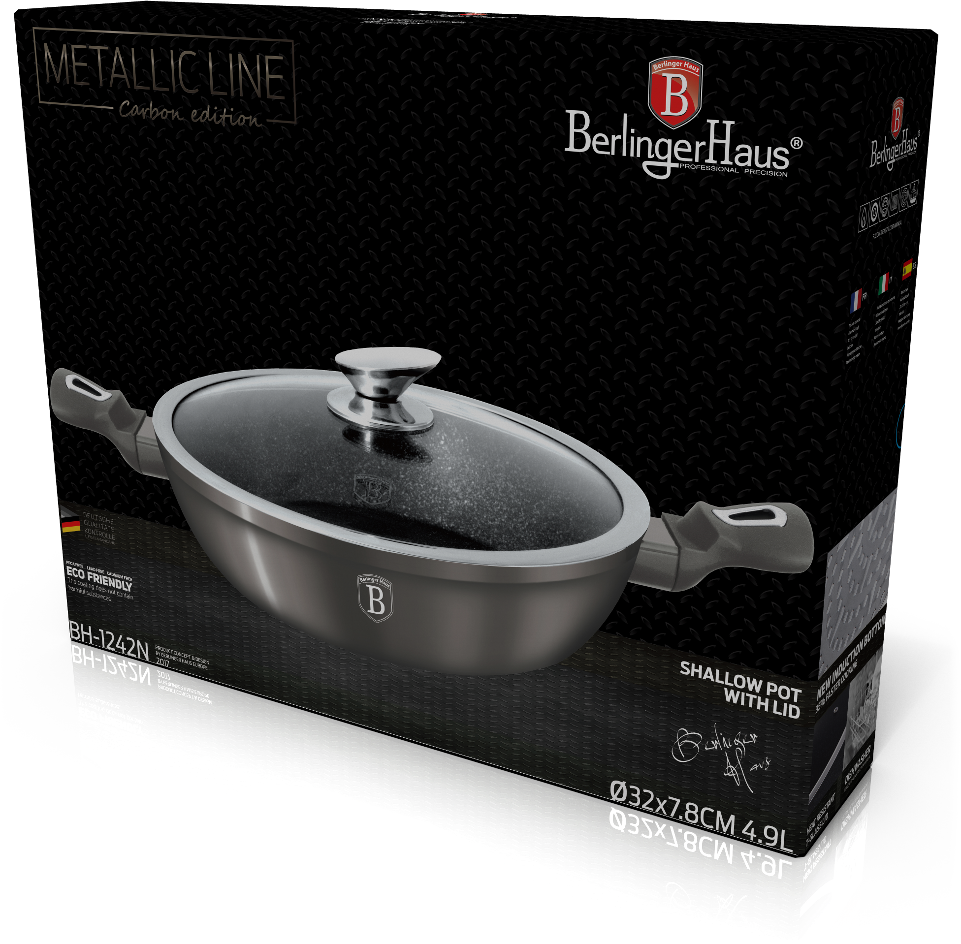 Berlinger Haus 32cm Marble Coating Shallow Pot With - Lid (2000x2000), Png Download