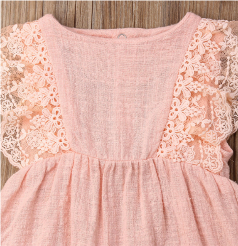 2 Piece Baby Lace Trimmed Pink Romper With Headband - Crochet (483x644), Png Download