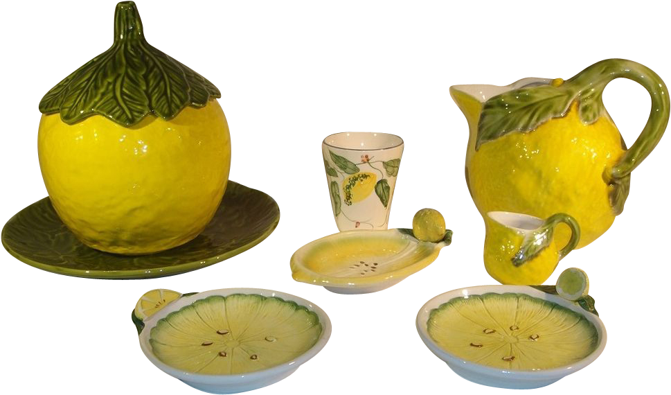 Italian Majolica Bassano Lemon Pottery Set, Pitcher - Ceramic (968x968), Png Download