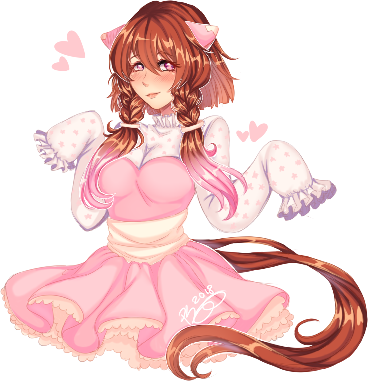 Art Trade Cute Girl Neko Girl Pink - Cartoon (1280x1280), Png Download