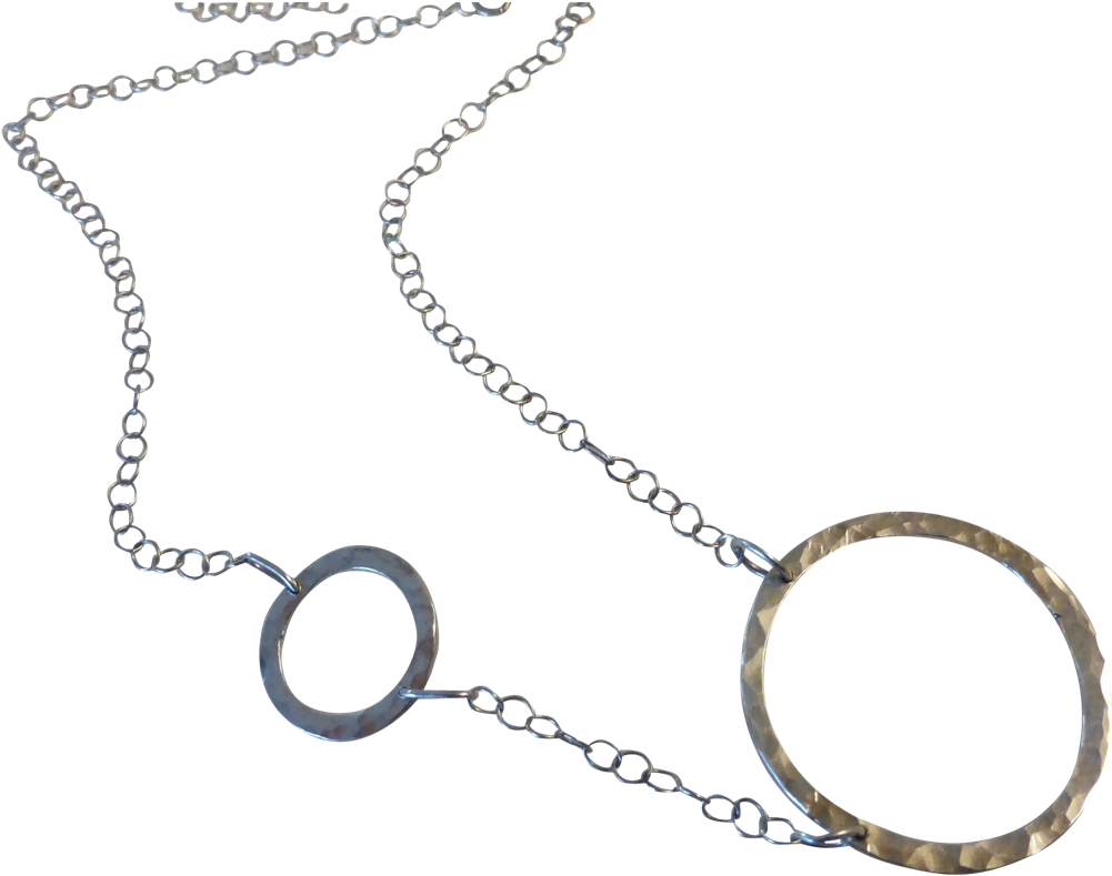 Vintage Sterling Silver Double Circle Modernist Necklace - Chain (1000x1000), Png Download