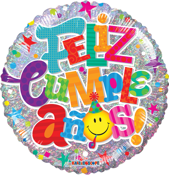 Globo Feliz Cumpleaños Smiley - Happy Bday Holographic Foil Balloon, Florist Supplies (600x600), Png Download