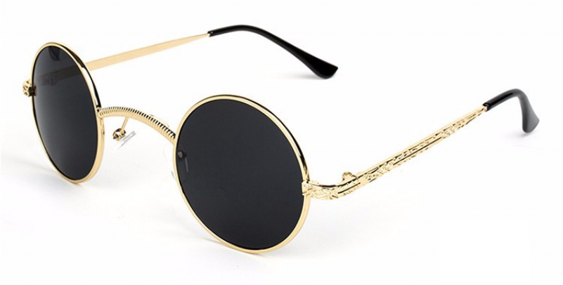 Round Sunglasses Gold Frame Black Lenses (800x800), Png Download