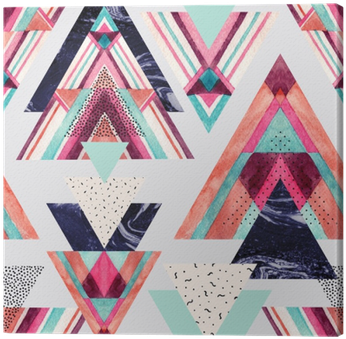 Triangles With Aztec Ornament, Watercolor, Doodle, - Watercolor Painting (400x400), Png Download