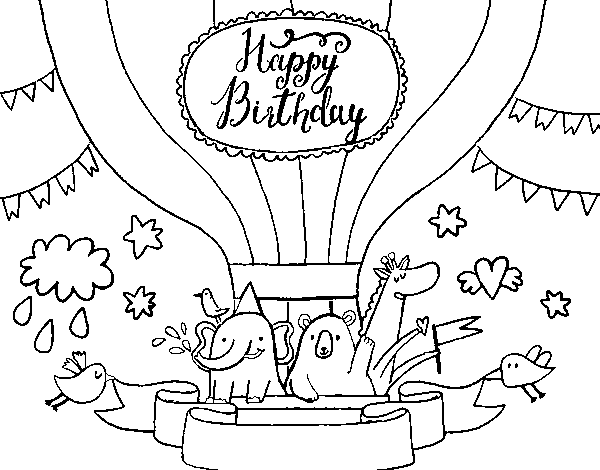 Dibujo De Globo Aerostático Con Mensaje De Feliz Cumpleaños - Tarjeta De Cumpleaños Globos Aerostáticos (600x470), Png Download
